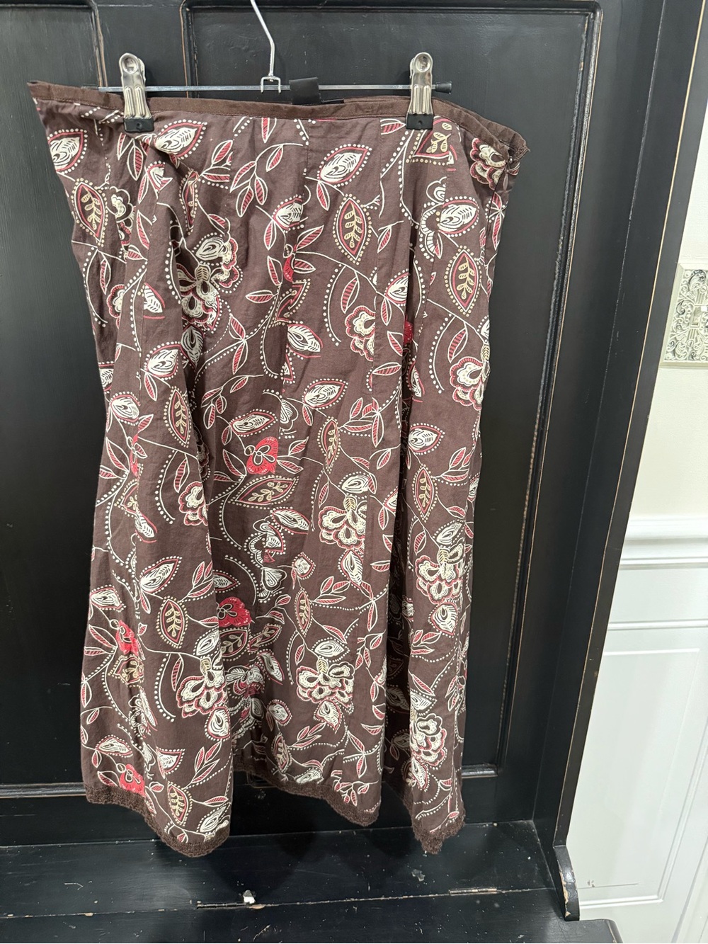 Style & Co. Brown Floral Maxi Skirt with Cream & Pink Accents - 100% cotton